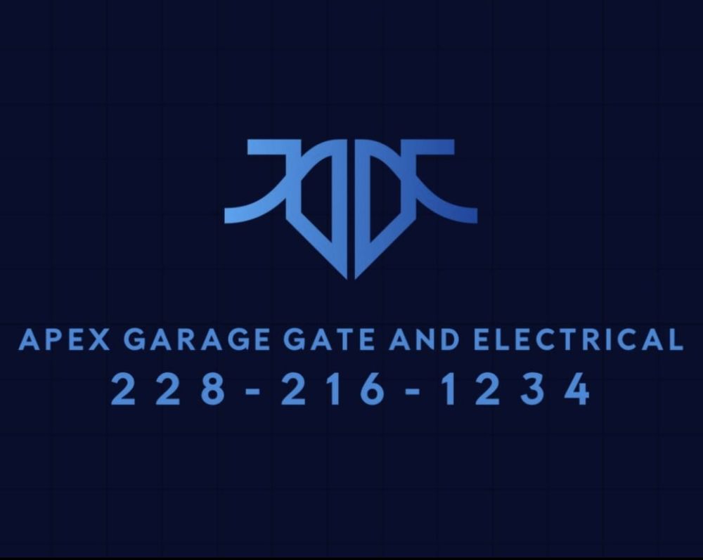 The apex garage gate and electrical logo